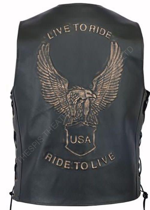 Bands Leather Vest - &apos;Live To Ride, Ride To Live&apos;